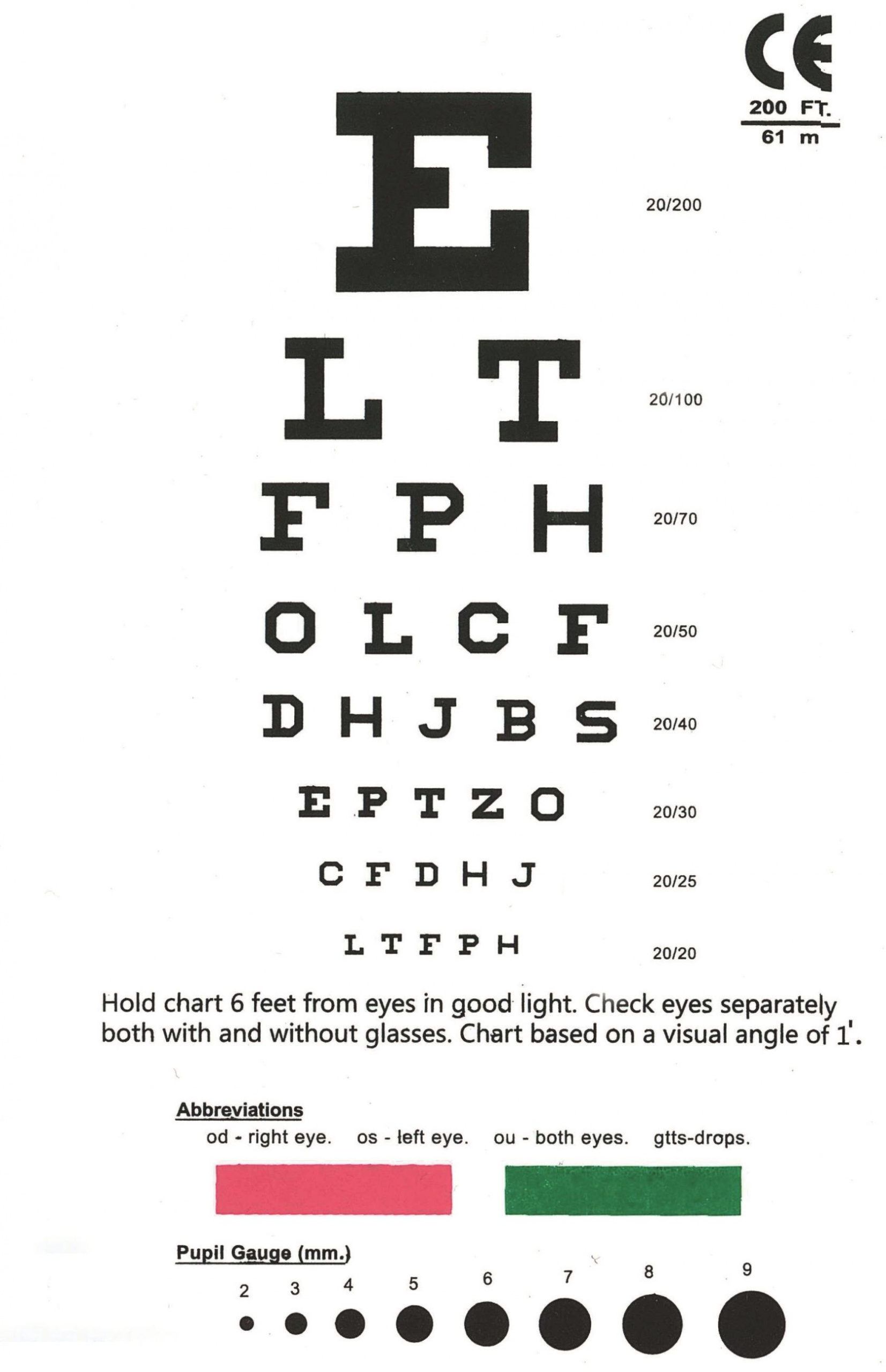 Eye Chart Numbers Eye Chart Printable