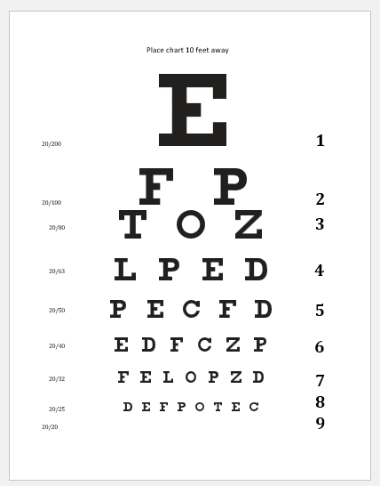 Printable Snellen Chart 6 Ft Eye Chart Printable