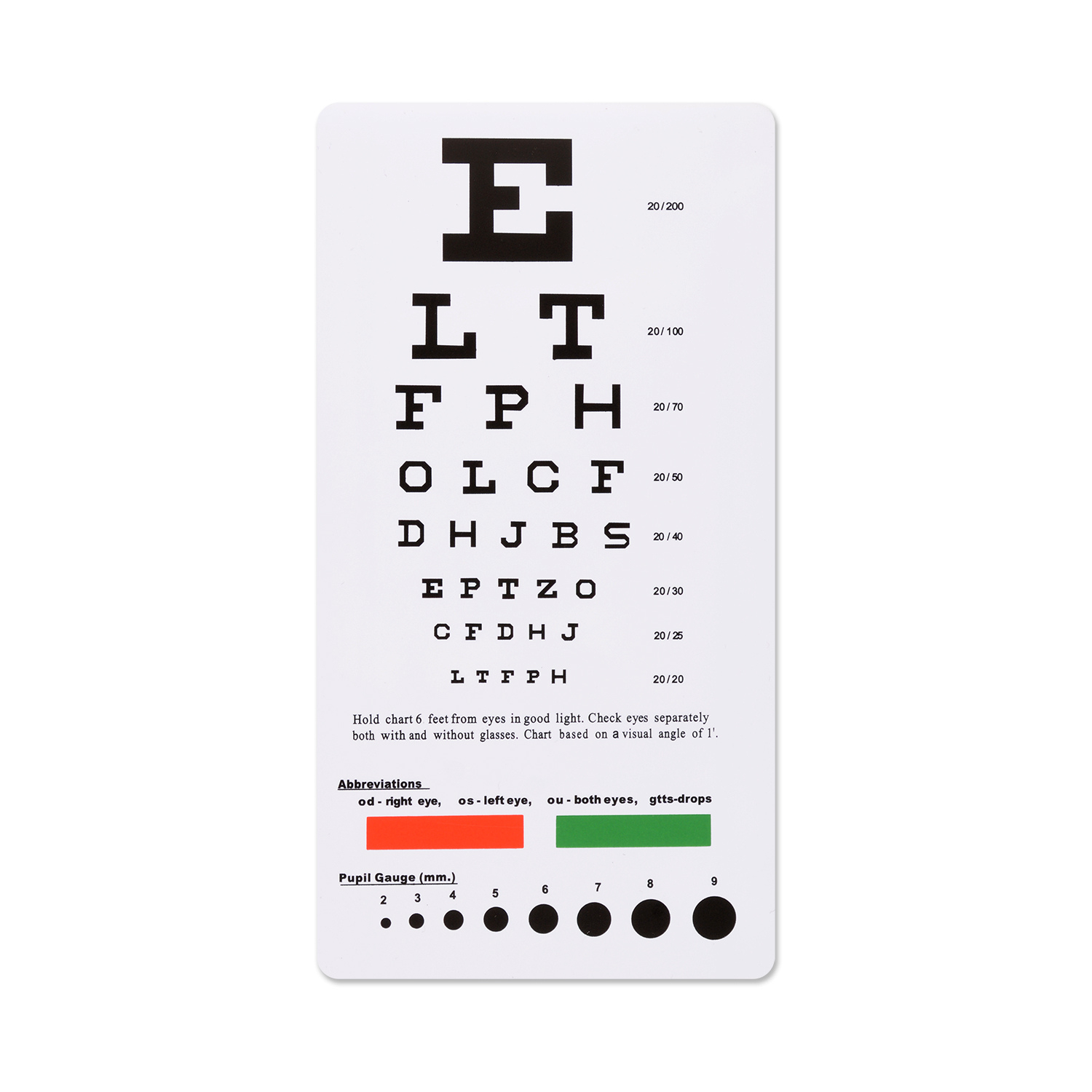 Custom Printable Snellen Eye Test Chart, 6 Feet, Plastic within Printable Snellen Eye Chart 6 Ft