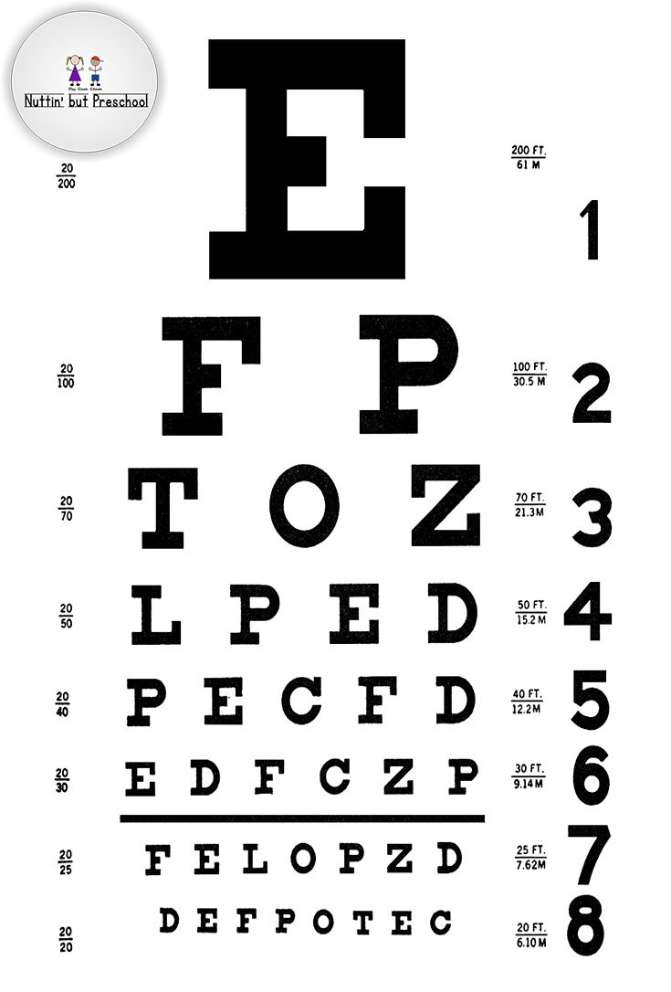 Eye Doctor Eye Chart For House Corner | Nuttin&amp;#039; But Preschool intended for Snellen Eye Chart Printable For Children