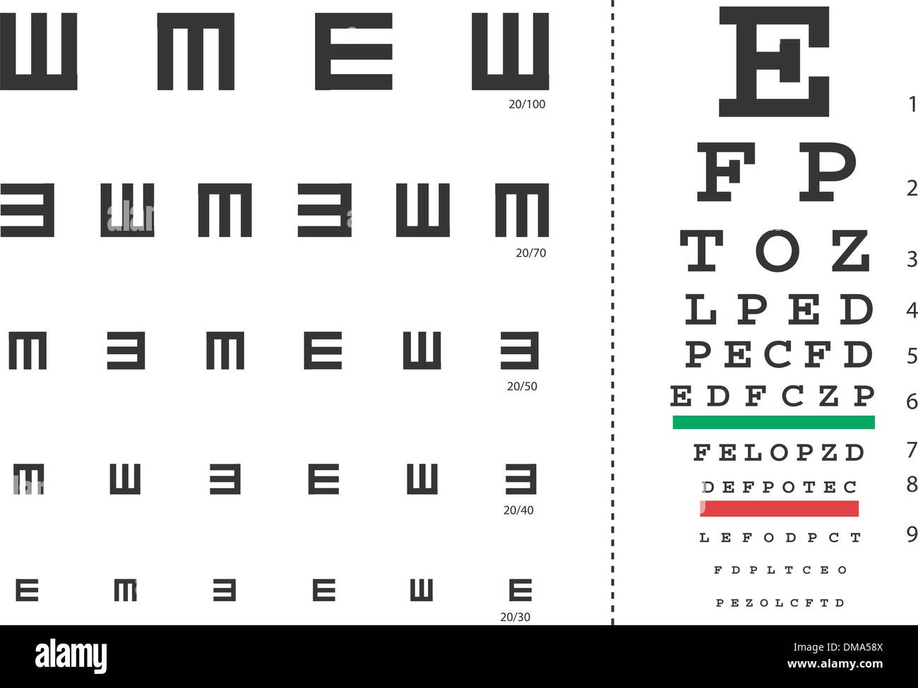 Eye Test Chart Stock Vector Images - Alamy regarding Printable Snellen Eye Chart Uk