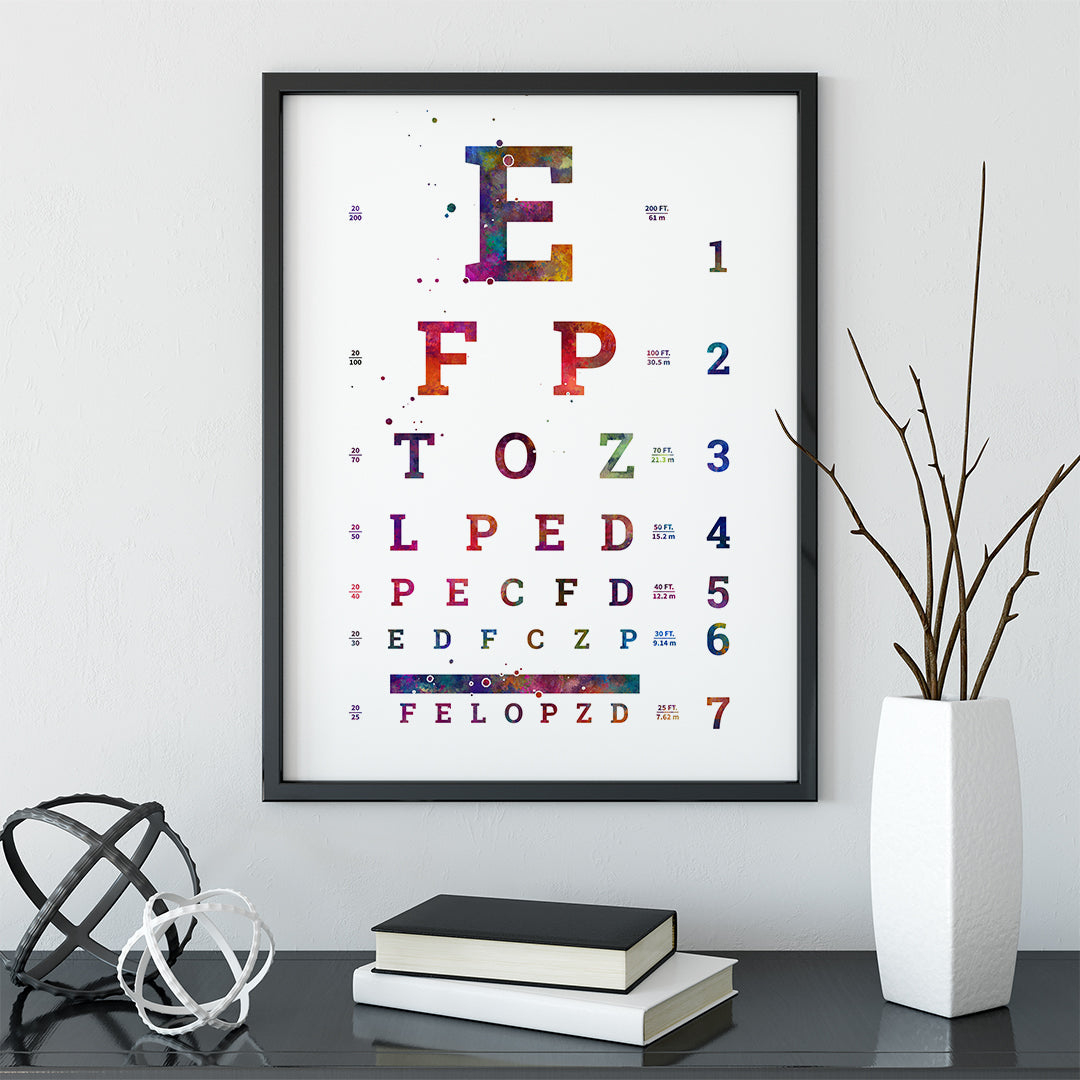 Eyes Test Chart Colorful Watercolor Print Optomety Art | Prints Finds pertaining to Snellen Chart On Microsoft Word Template