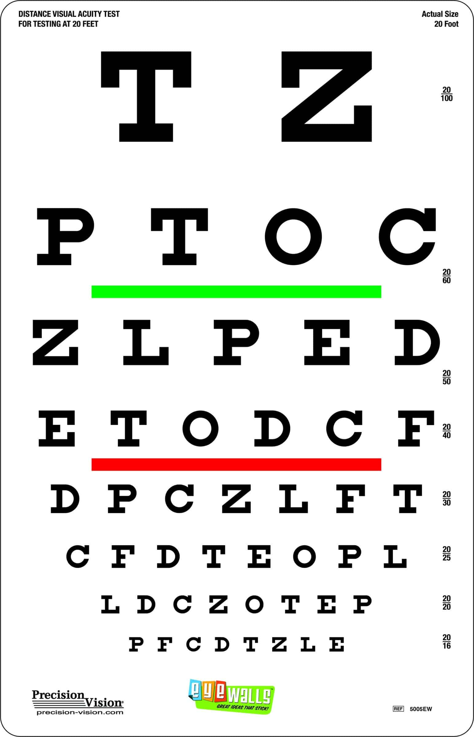 Eyewalls™ Peel/Stick 20 Foot Snellen Eye Chart For Visual Acuity throughout Hand Held Snellen Chart
