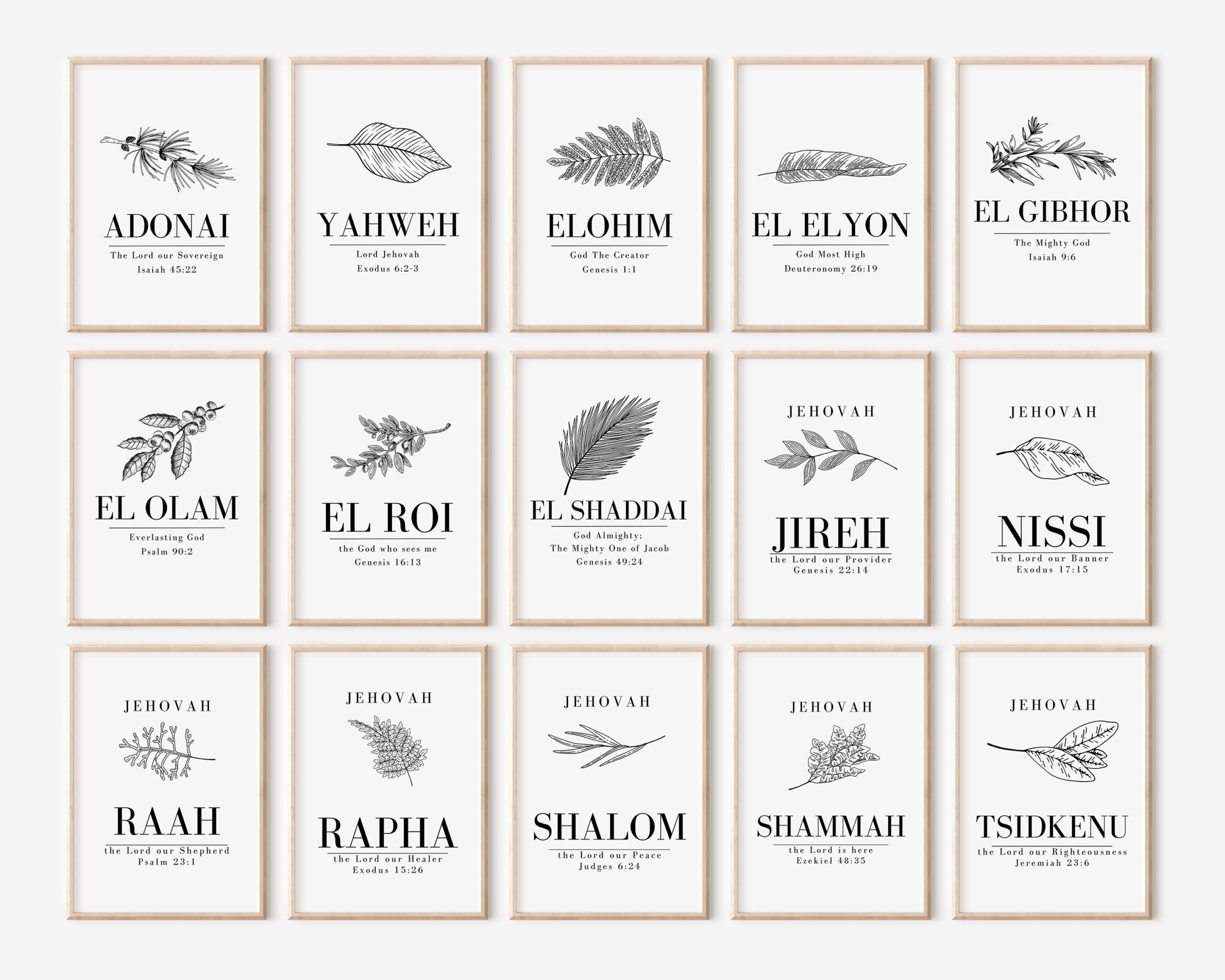 Hebrew Names Of God Set Of 15 Bundle Printable Christian Wall Art throughout Printable Bible Verse In Form Of Eye Chart
