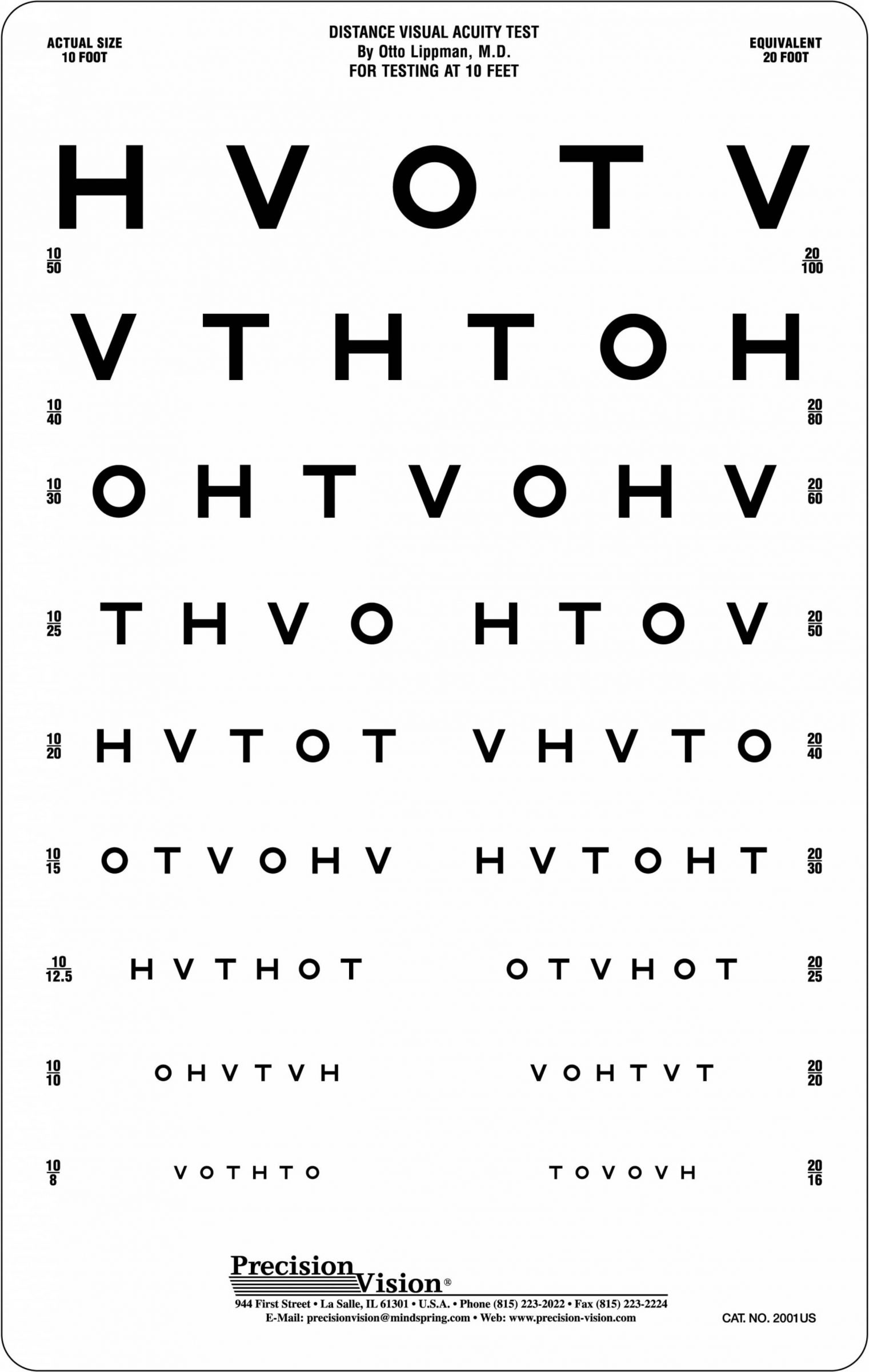 Hotv Eye Chart (10 Ft) - Visual Acuity Charts - Precision Vision with regard to Printable Snellen Eye Chart 10 Feet