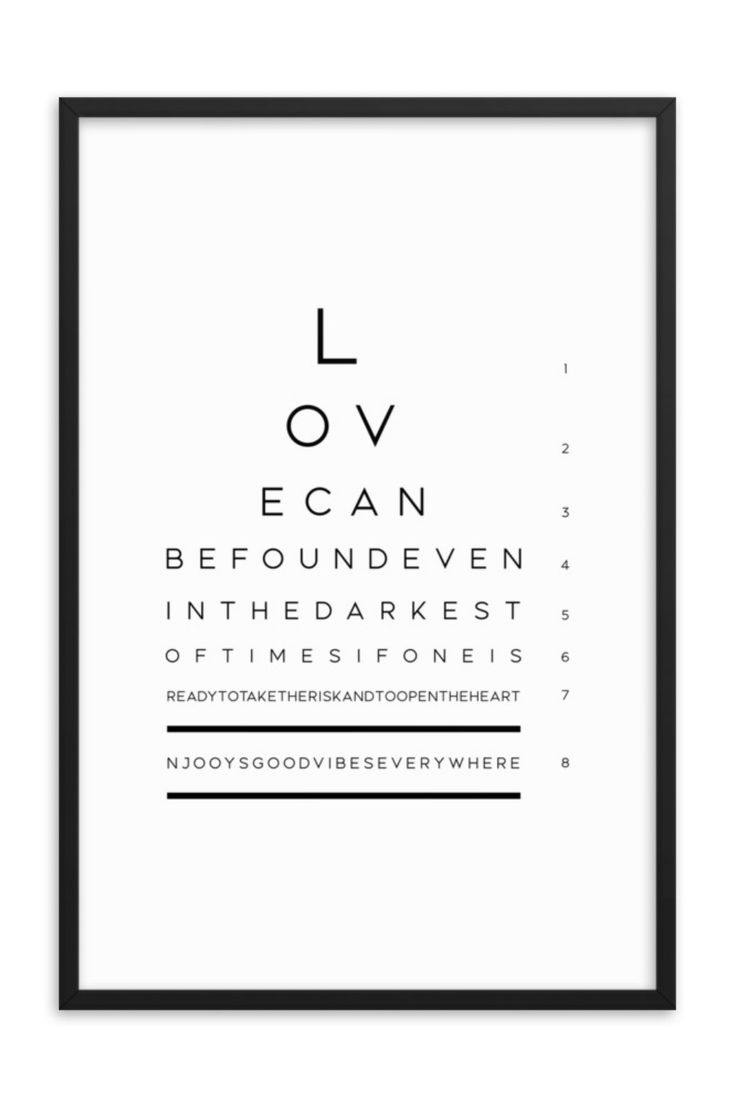 Love Eye Test: Minimalistic, Typography Black &amp;amp; White Printable within Printable Love Eye Chart