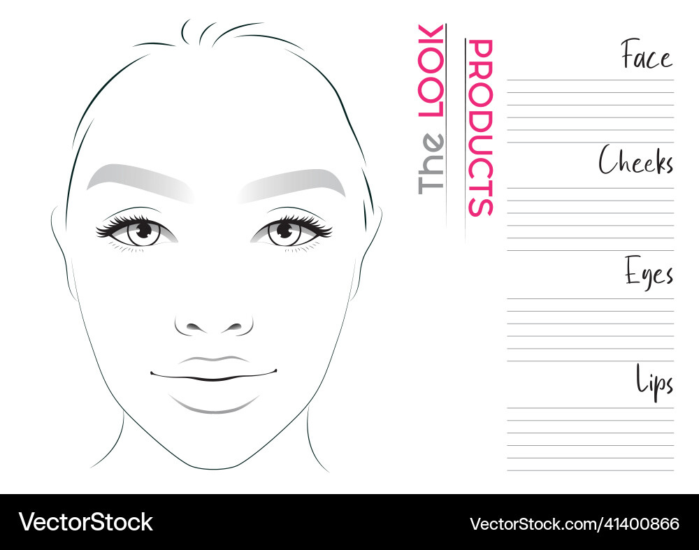 Makeup Artist Face Chart Blank Template Royalty Free Vector for Eyes Face Chart Printables