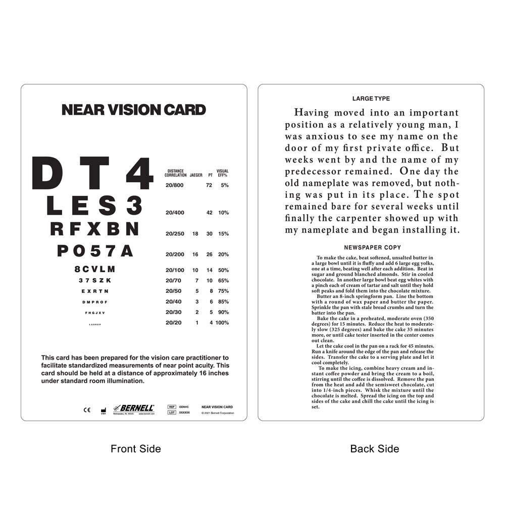 Near Vision Acuity Card For Optometrists | Durable &amp;amp; Washable with Snellen Eye Chart Printable Near Vision