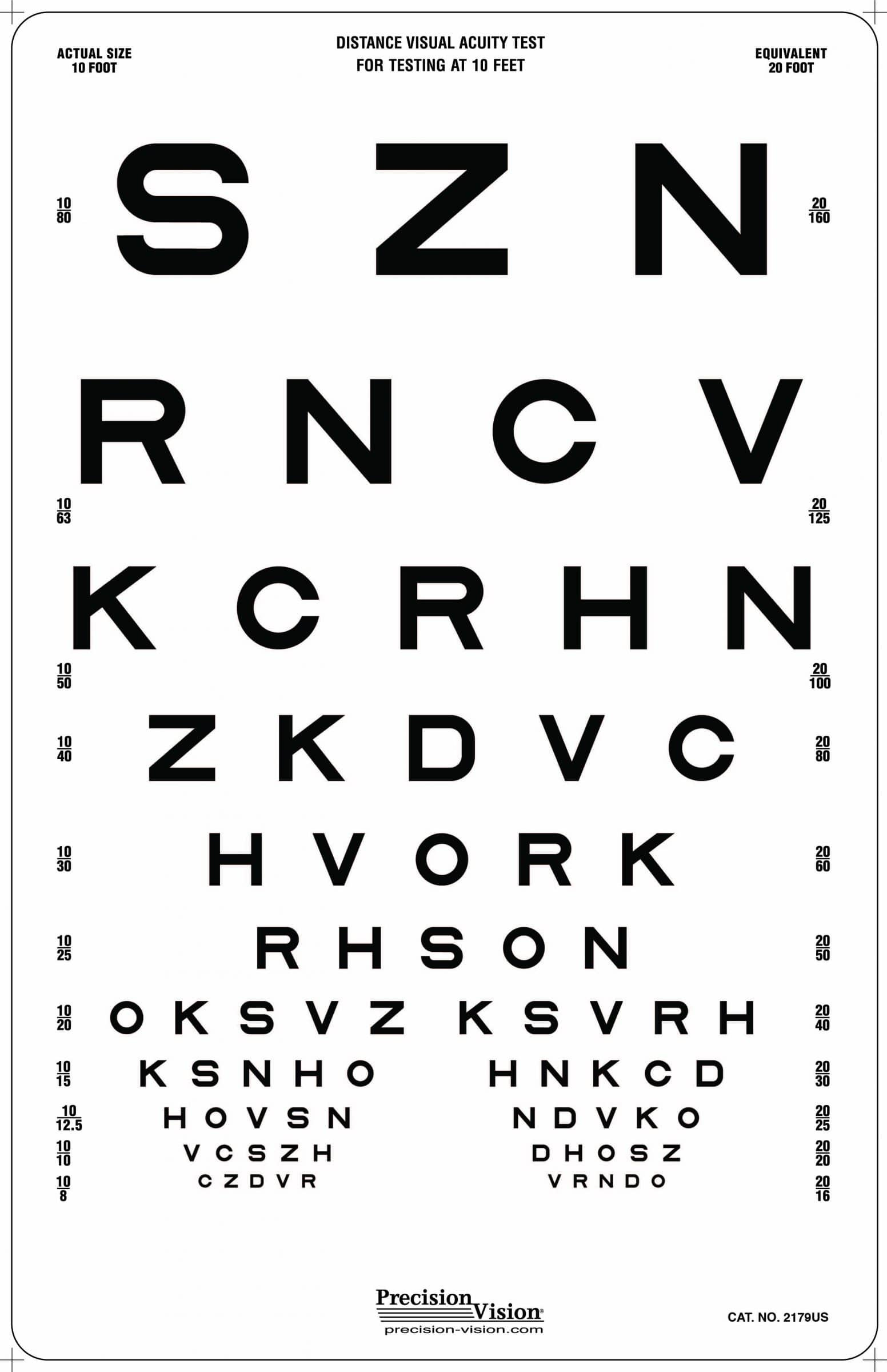 Proportionally Spaced Translucent Sloan Vision Chart - Precision throughout Printable 16 Inch Eye Chart