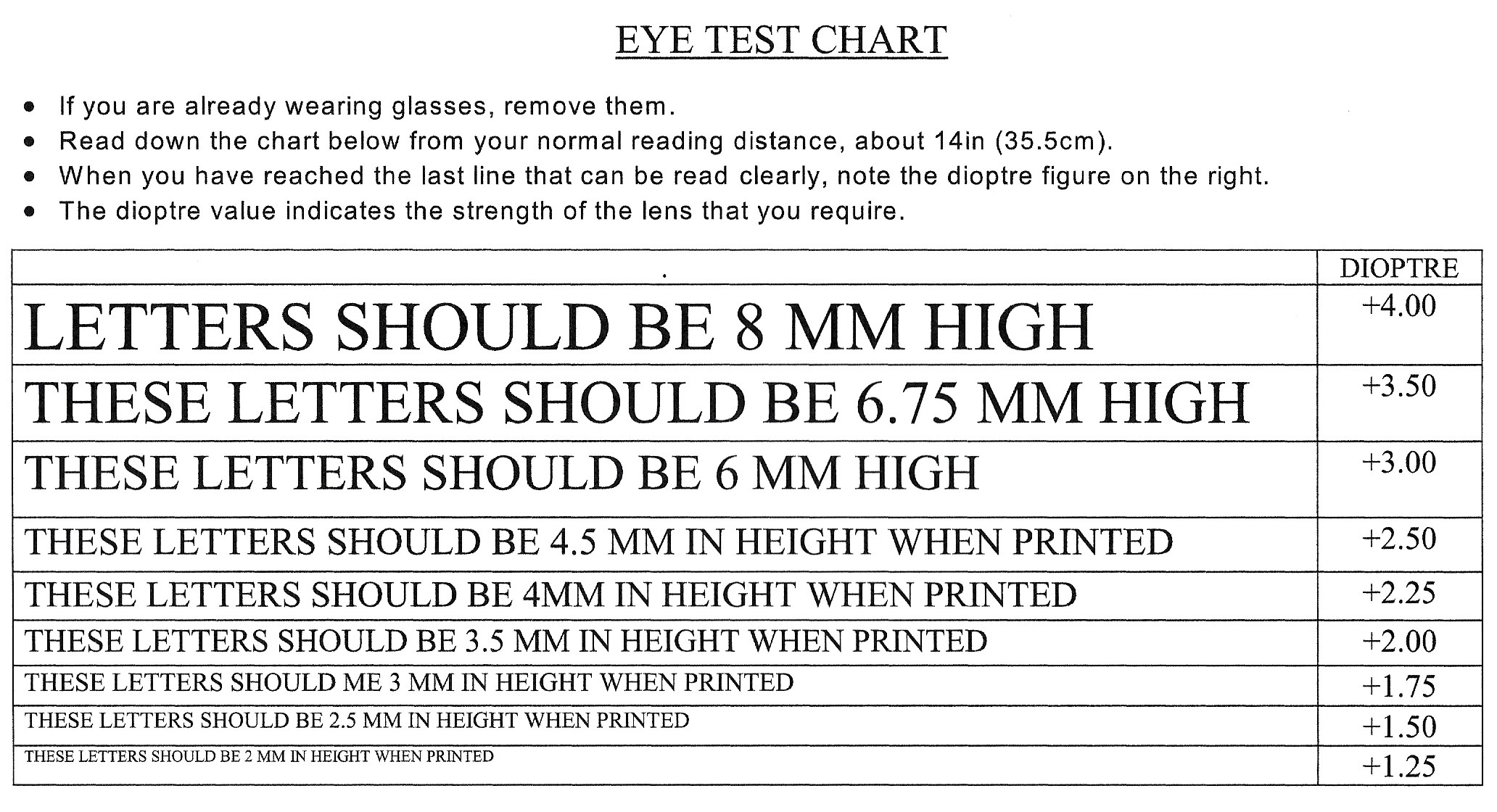 Reading Test Chart Download. with regard to Reading Glasses Eye Chart Printable