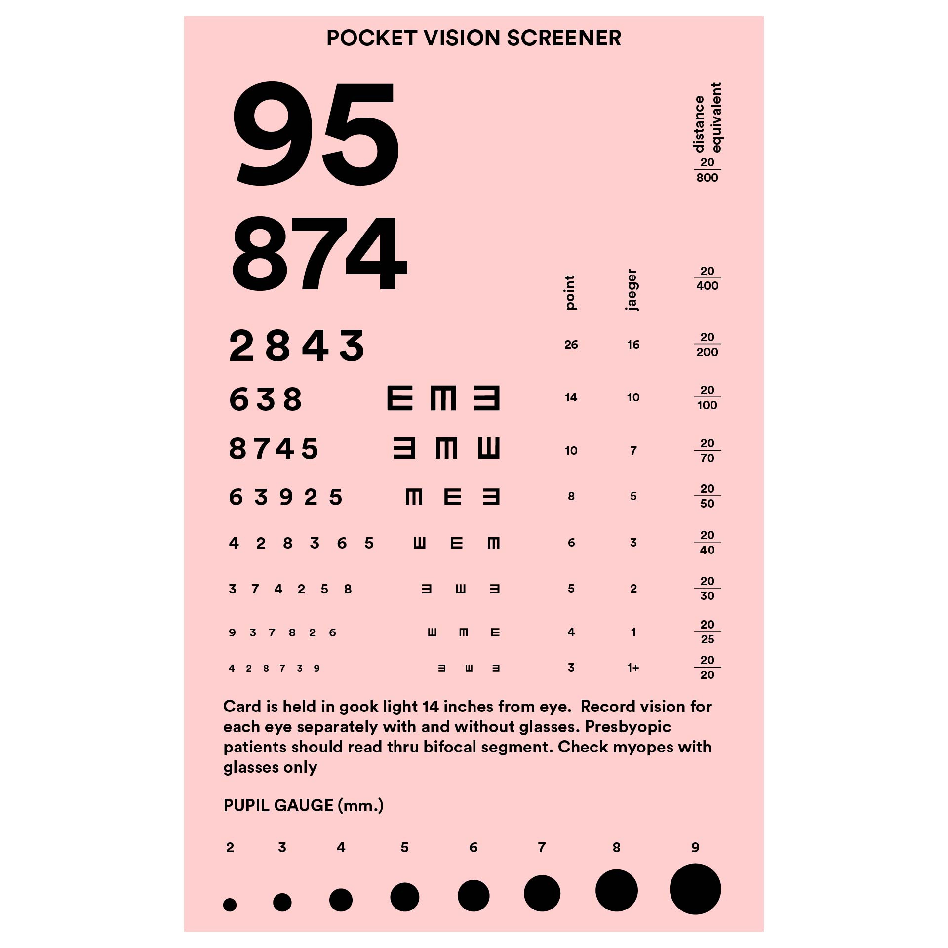Snellen Pocket Eye Chart - Eye Test Printable Pocket Eye Chart with Rosenbaum Chart Printable