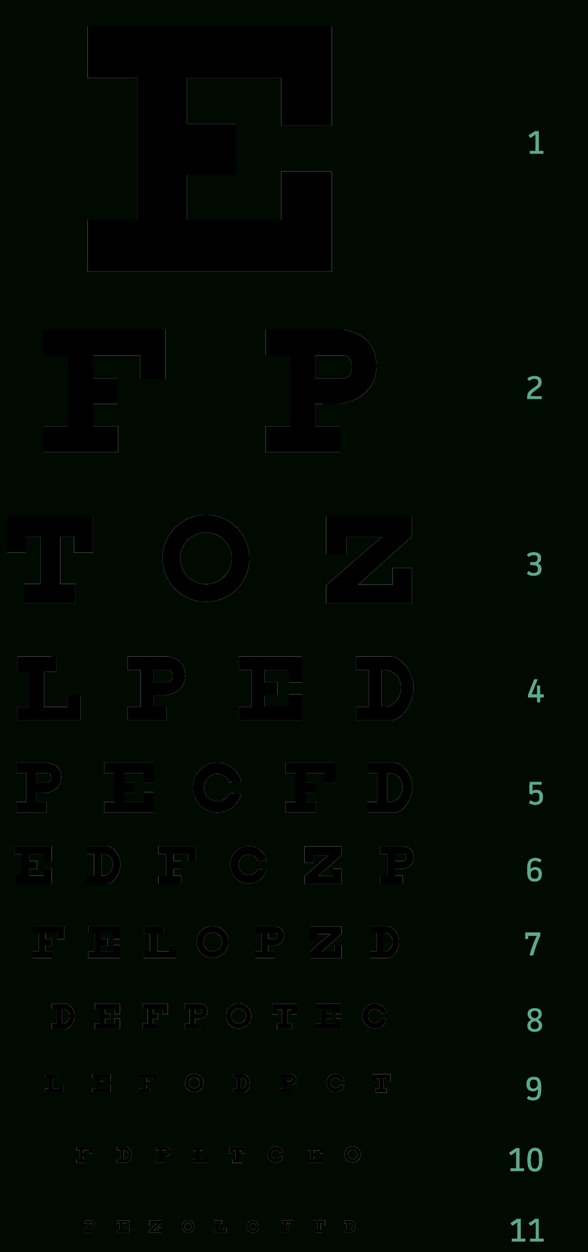 Visual Acuity Testing (Snellen Chart) in Printable 8.5 X 11 Eye Test Chart
